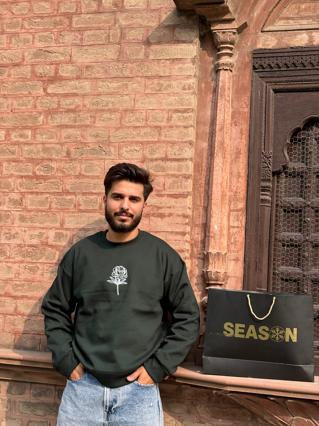 Season Signature Oversized Sweatshirt -Bottle Green