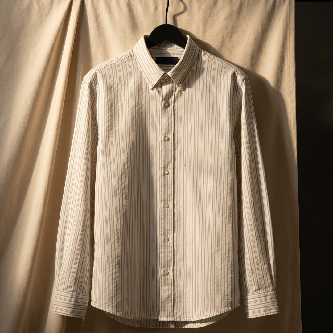 Season Blush Pinstripe Oxford Shirt Off White