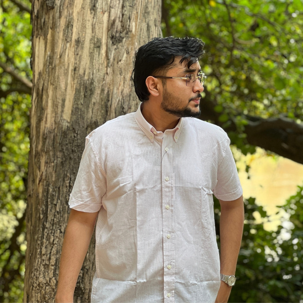 Season Pink Breeze Stripe Linen Shirt