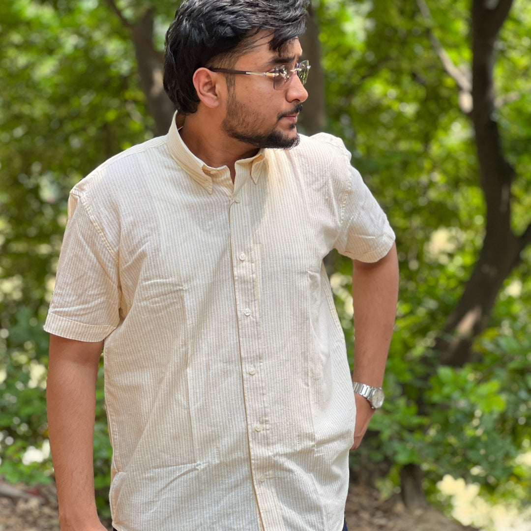 Season Yellow Breeze Stripe Linen Shirt