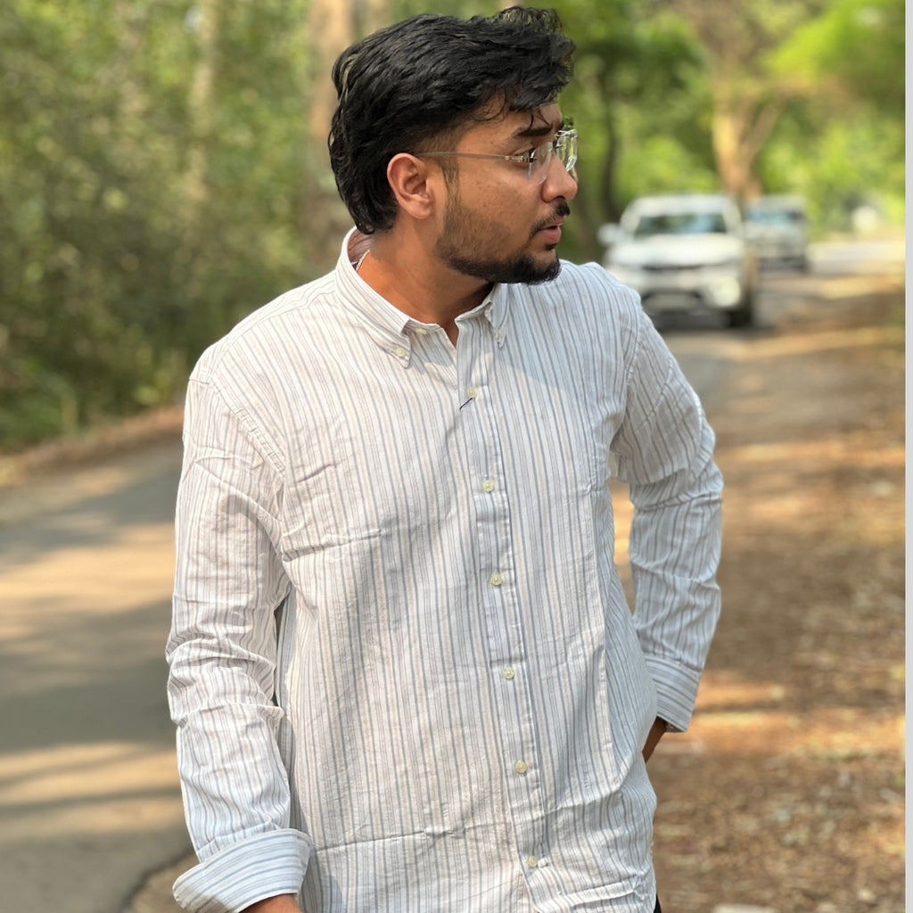 Season Blush Pinstripe Oxford Shirt Off White