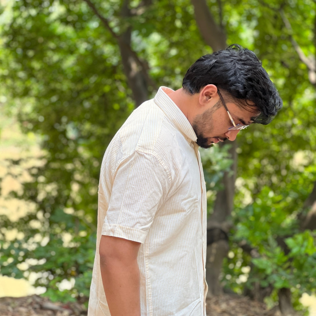 Season Yellow Breeze Stripe Linen Shirt