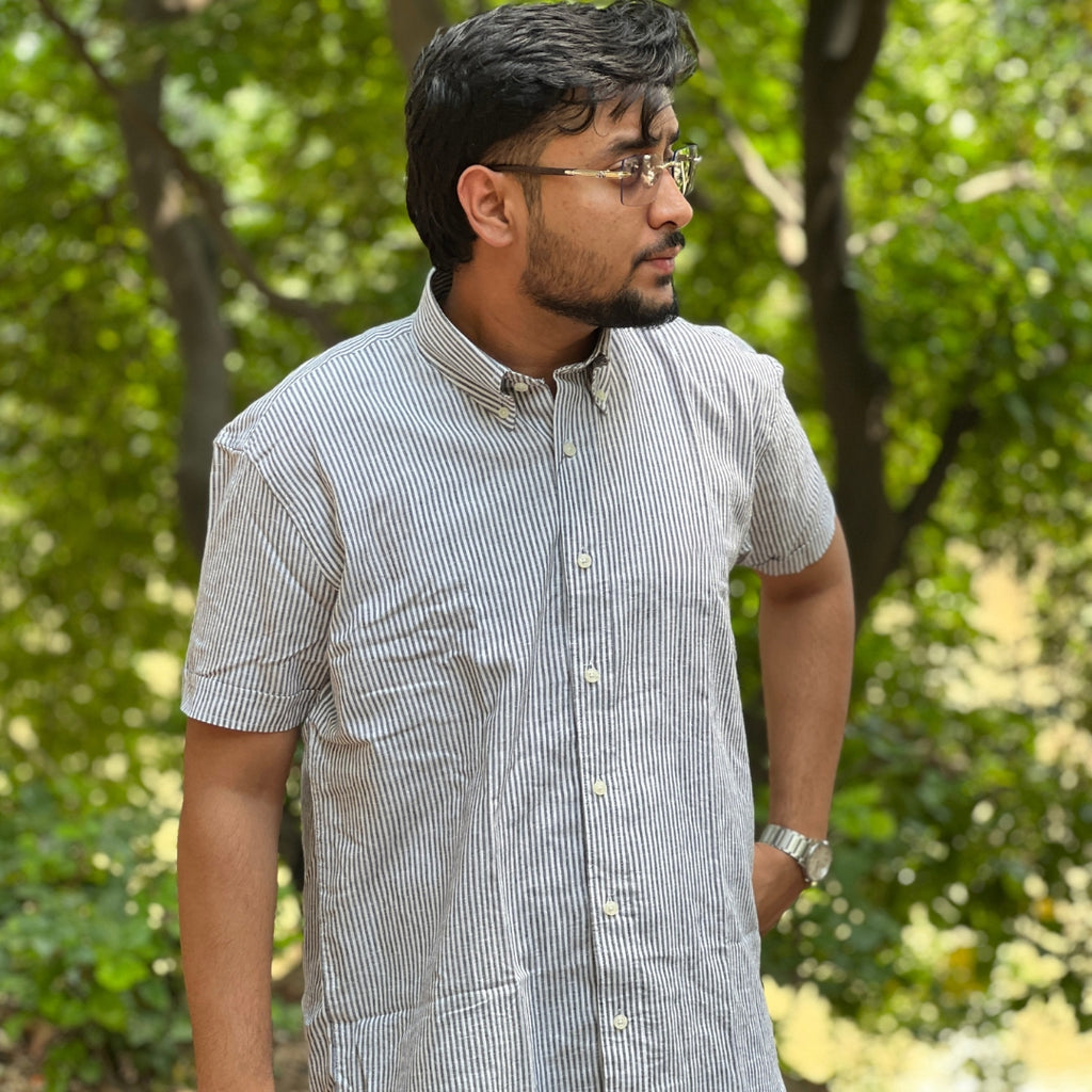 Season Black Breeze Stripe Linen Shirt