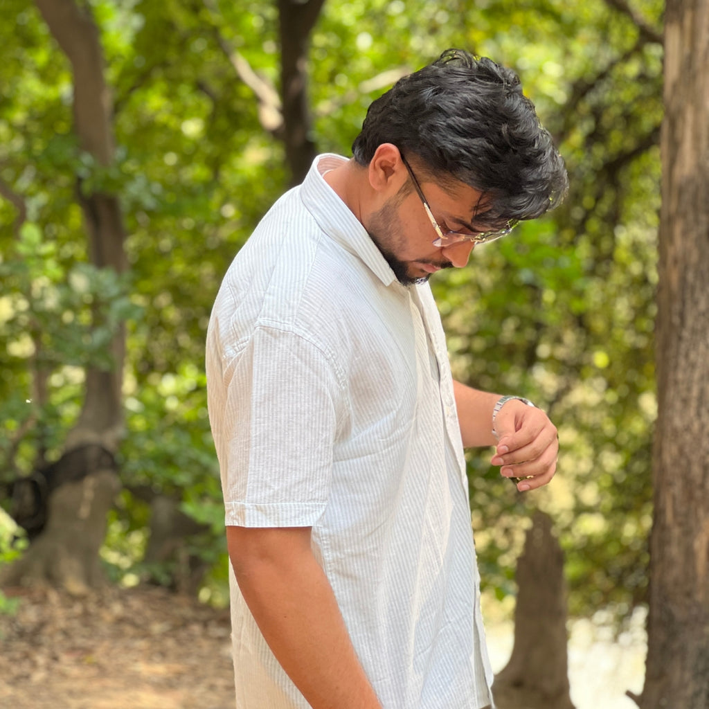 Season Fade Blue Breeze Stripe Linen Shirt