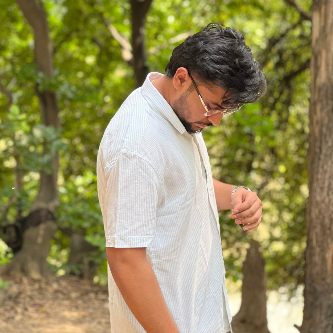 Season Fade Blue Breeze Stripe Linen Shirt