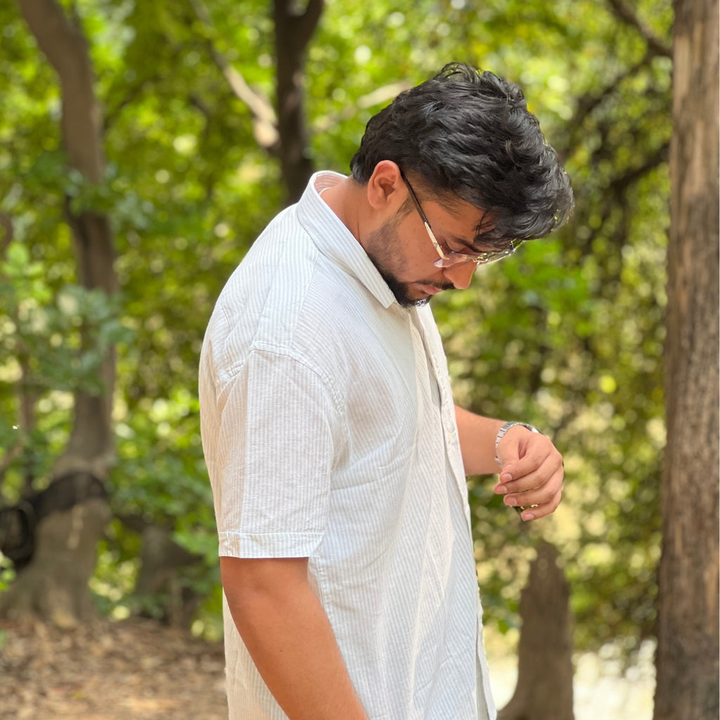 Season Ivory Breeze linen Stripe Shirt