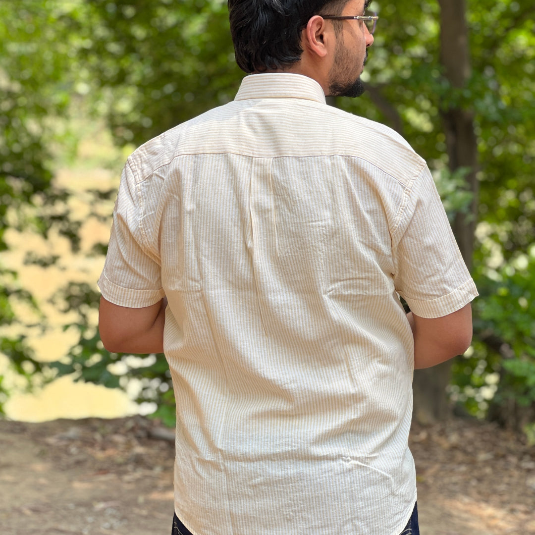 Season Yellow Breeze Stripe Linen Shirt